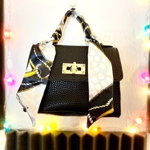 Scarf decor flap chain black bag